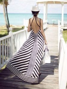 Maxi dress rayures marine et blanc