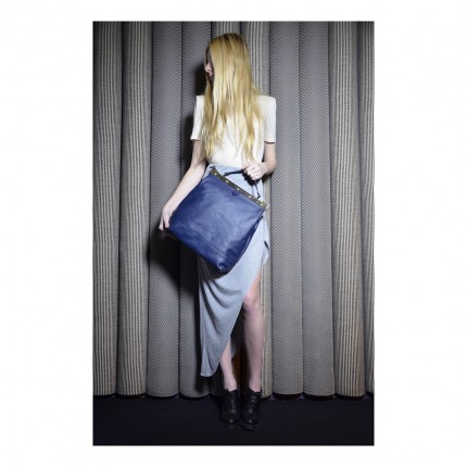 Sac Tammy & Benjamin-cuir-bleu-fermoir-metallique